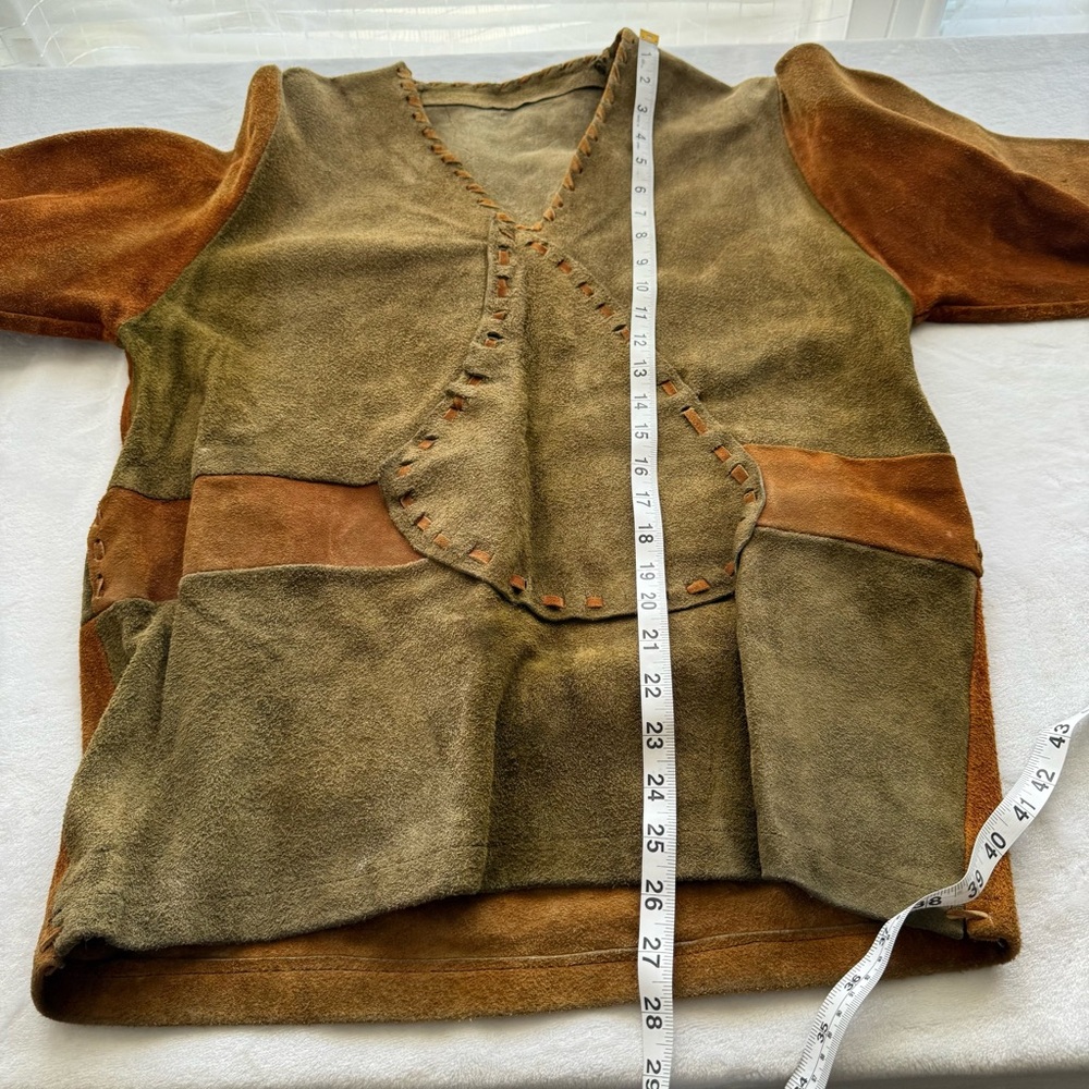 Vintage 70s Suede Leather Patchwork Pullover Shir… - image 7